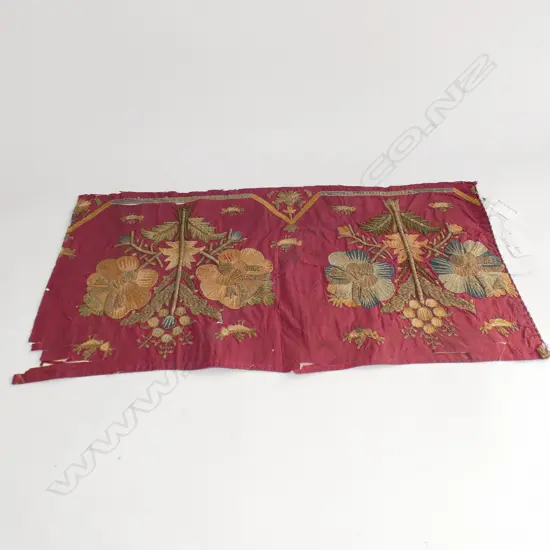 Antique Turkish embroidery on maroon silk.